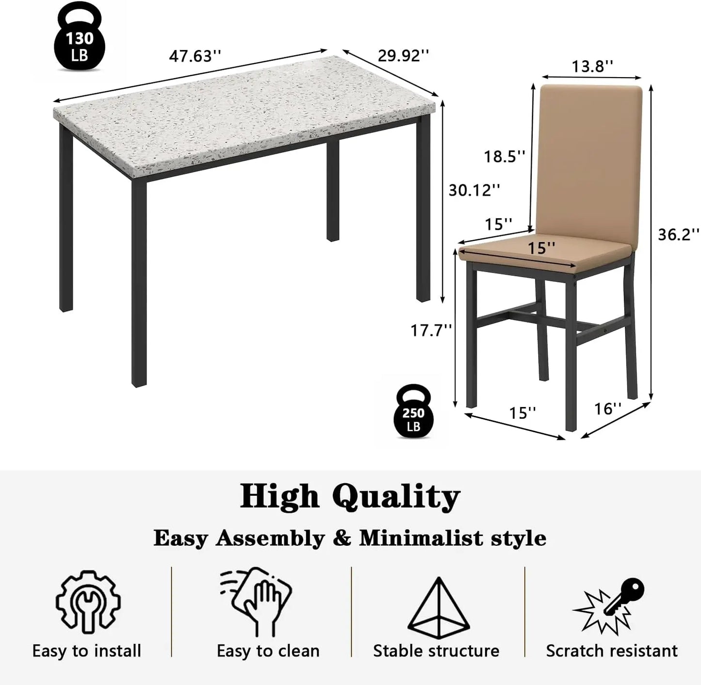 Dining Table Set for 4 5-Piece Marble