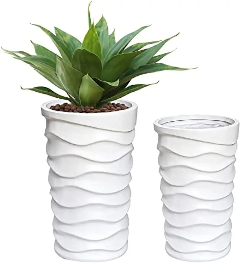 Tall Planters for Outdoor Plants, Set of 2 Indoor Outdoor Garden Plant Pots with Drainage Hole and Rubber Plug