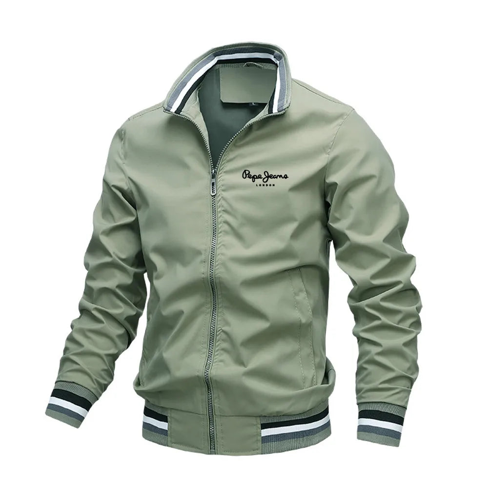 Autumn and Winter Men's Stand Collar Casual Zipper Jacket Outdoor Sports Coat Windbreaker Waterproof Bomber