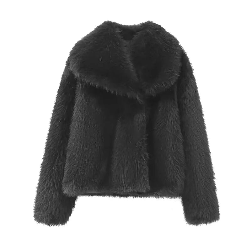 Autumn Winter Women Casual Faux Fur Jackets Fashion Streetwear Solid Oversized Turn Down Collar Elegant Thick Coats