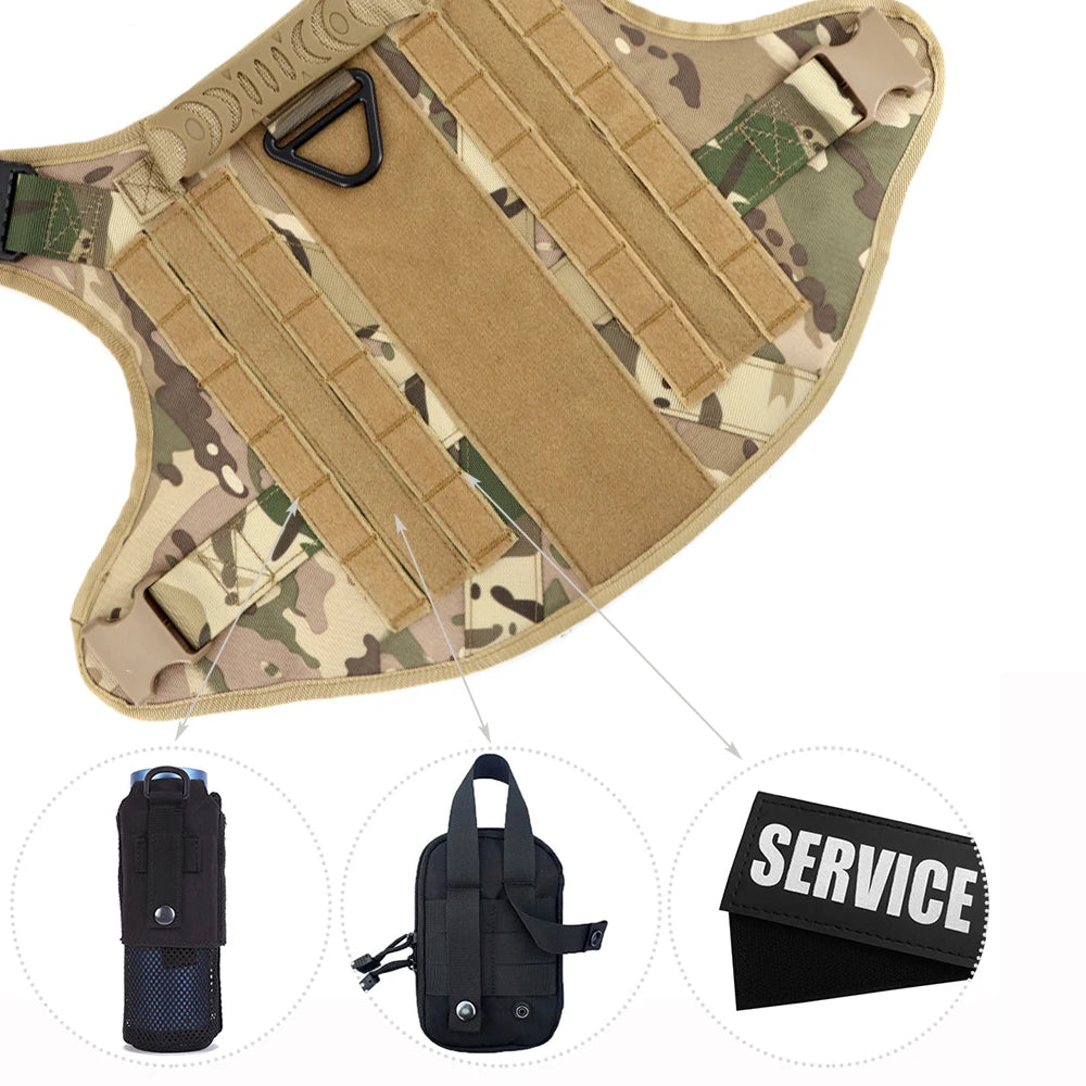 Military Large Dog Harness Collar Leash Bags Patches Set Pet Malinois Training Vests