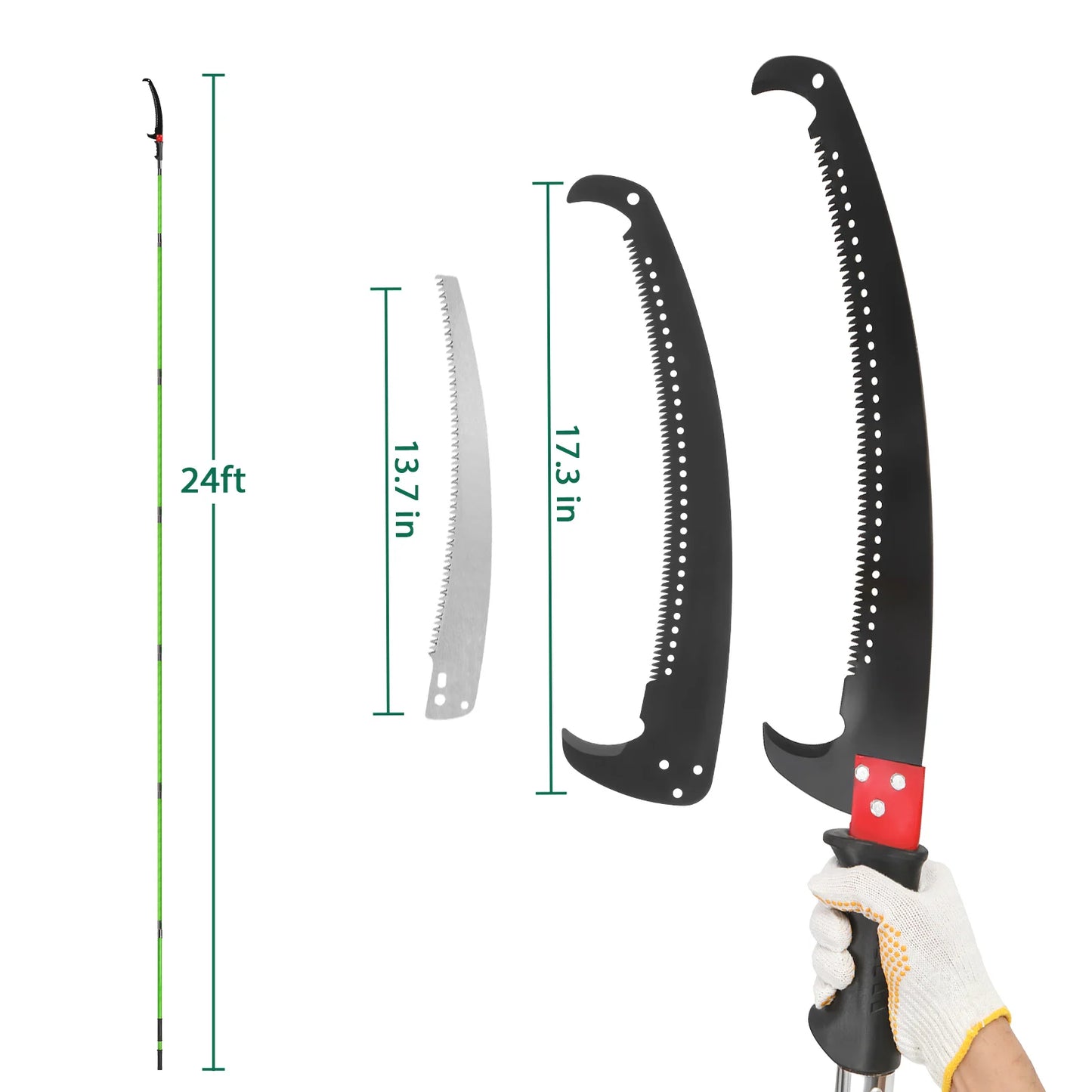 24ft Manual Pole Saw, Lightweight Tree Trimmers Long Handle Pruner Set, Sharp Steel Blade and Scissors Pole Saw for Trimming