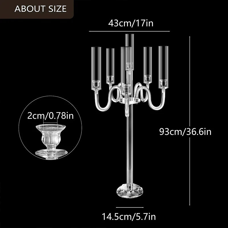 Acrylic candle holder centerpiece, 37.4-inch high 6-arm conical LED candle holder for acrylic candles, wedding centerpiece decor