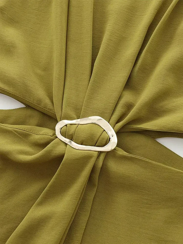 Women's Autumn and Winter New Arrivals Fashion  Open Design Buckle Decoration Sleeveless Long Dress