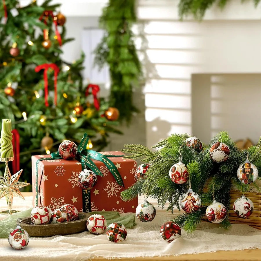 Outus 16 Pcs Santa Claus Black Ball Ornaments for Tree African American Christmas Hanging Ornaments Santa Claus Black Christmas