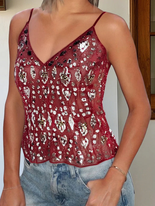 Women s Sparkling Sequin Embellished Crop Top