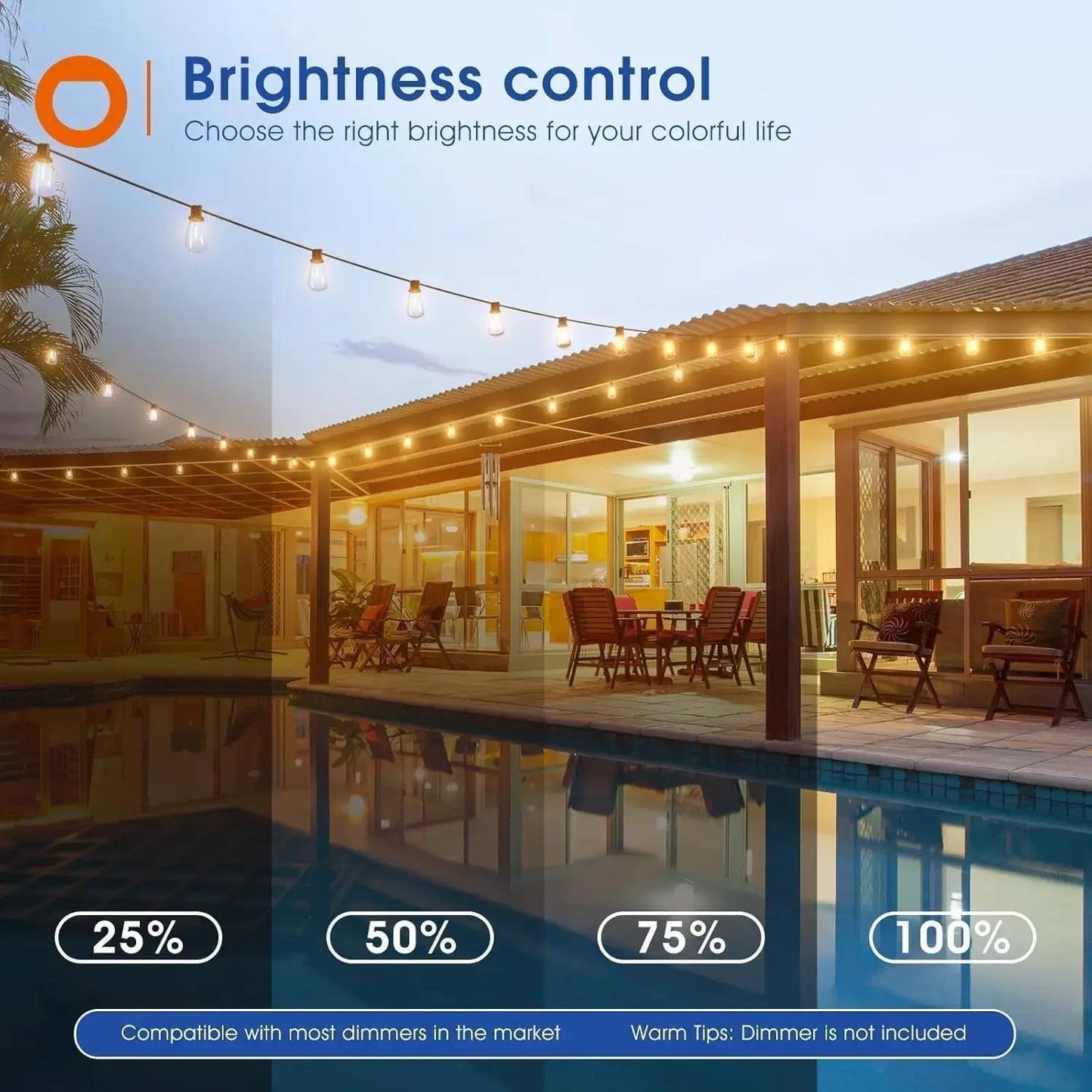 150FT LED Outdoor String Lights Waterproof Patio Lights Shatterproof ST38 Replaceable Bulbs Dimmable