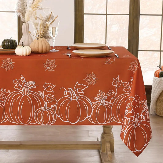 Fall Tablecloth Rec 60x84 Inch Thanksgiving Autumn Harvest Orange Rust Pumpkin Maple Leaf Decoration Table Cloths Stain Resista