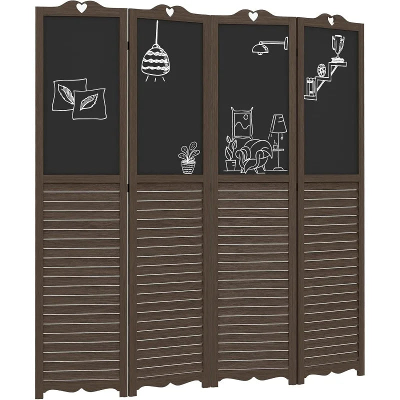 4-Panel Folding Room Divider with Blackboard, 5.5 Ft Tall