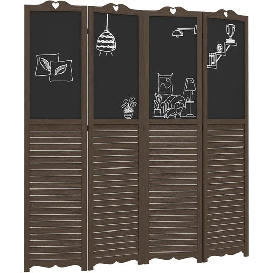4-Panel Folding Room Divider with Blackboard, 5.5 Ft Tall