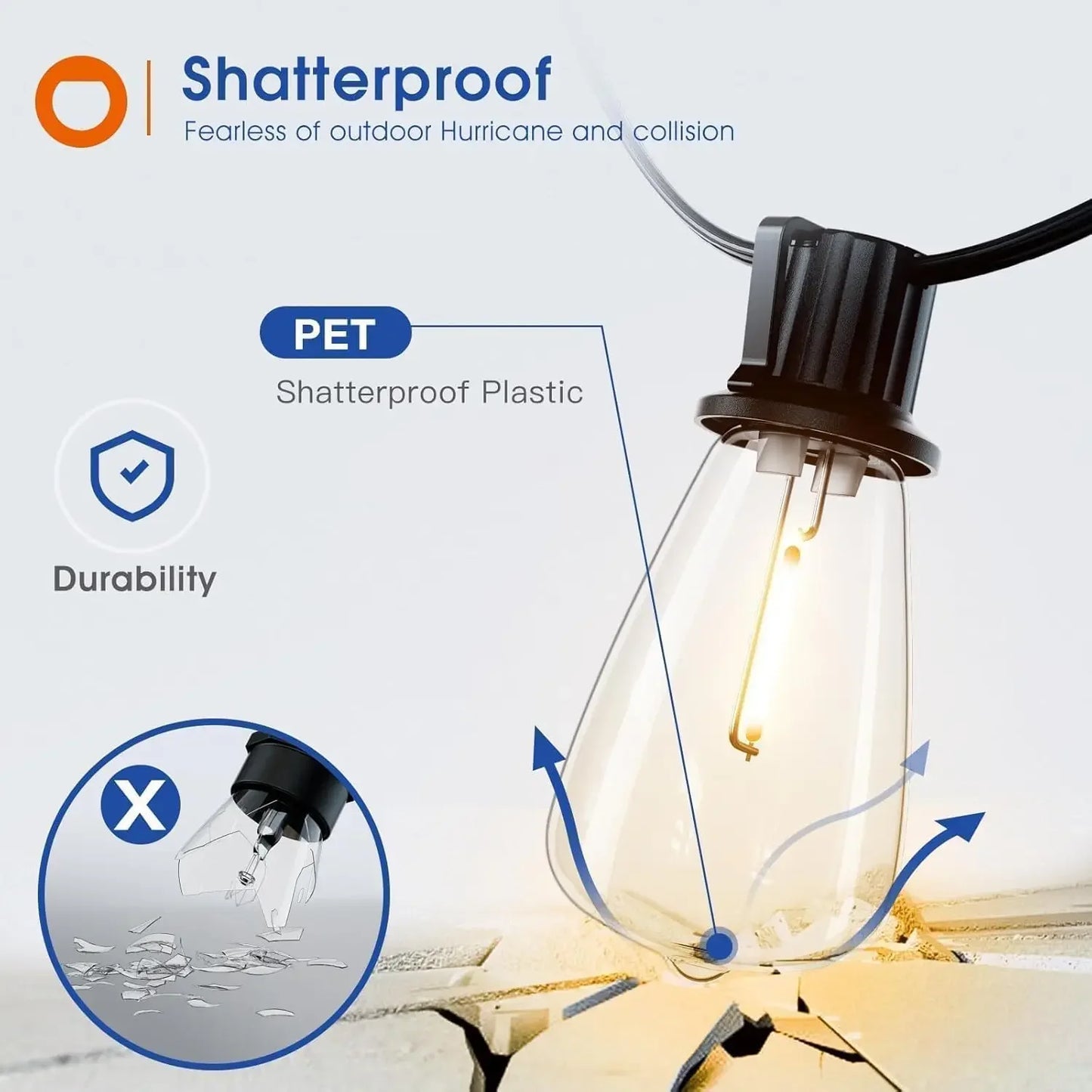 150FT LED Outdoor String Lights Waterproof Patio Lights Shatterproof ST38 Replaceable Bulbs Dimmable