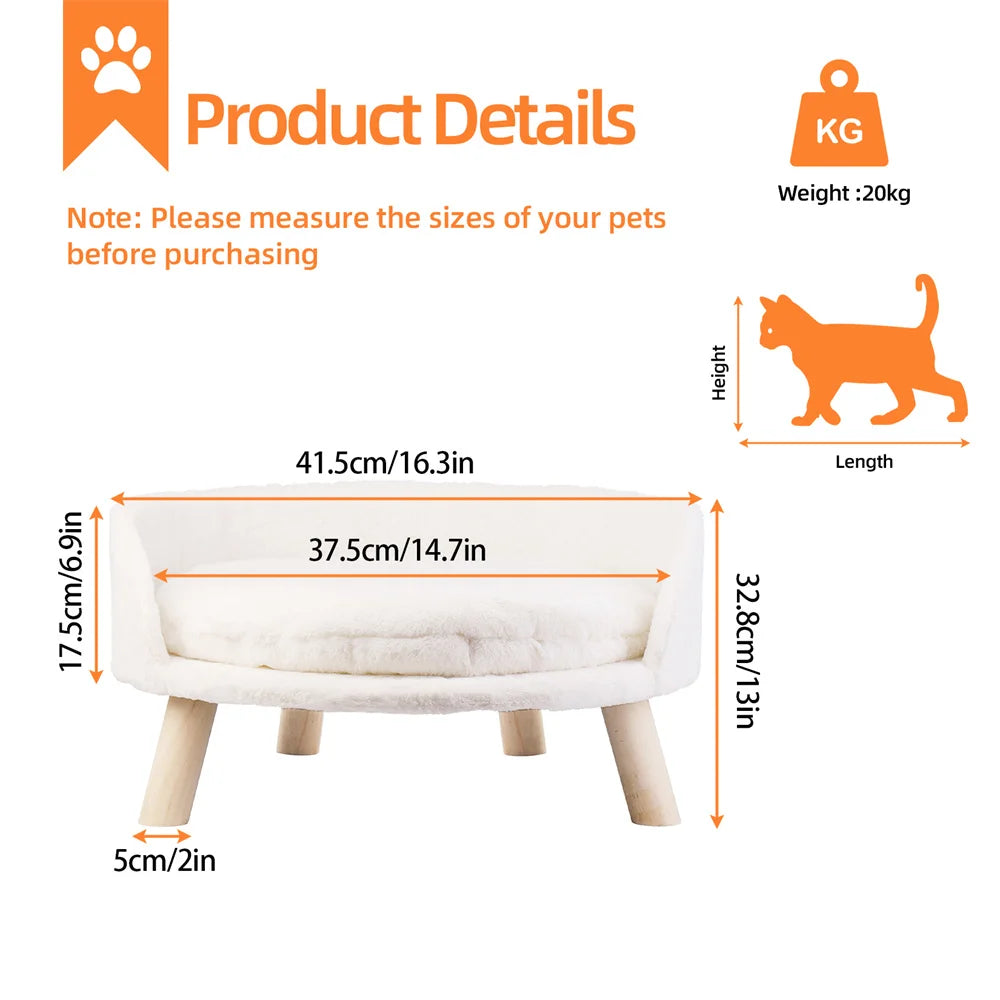 Ultra Soft Elevated Dog Cat Sofa Bed Couch Puppy Chair Backrest Stool Seat Lounger with Removable Waterproof Padded Cushion