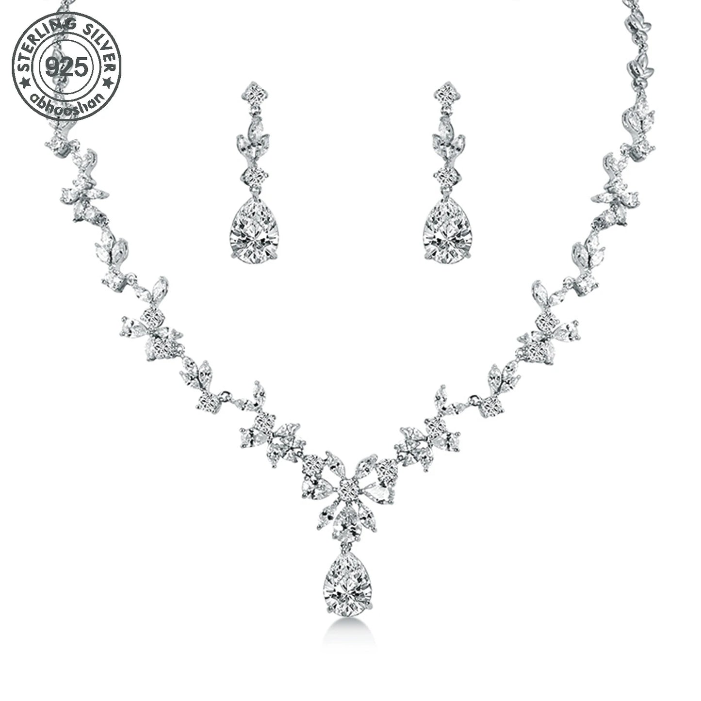 925 Silver, Zirconia Jewellery Set of 2, Necklace and EarringsHigh quality women's jewellery, Mother's Day, Birthday, Anniversar