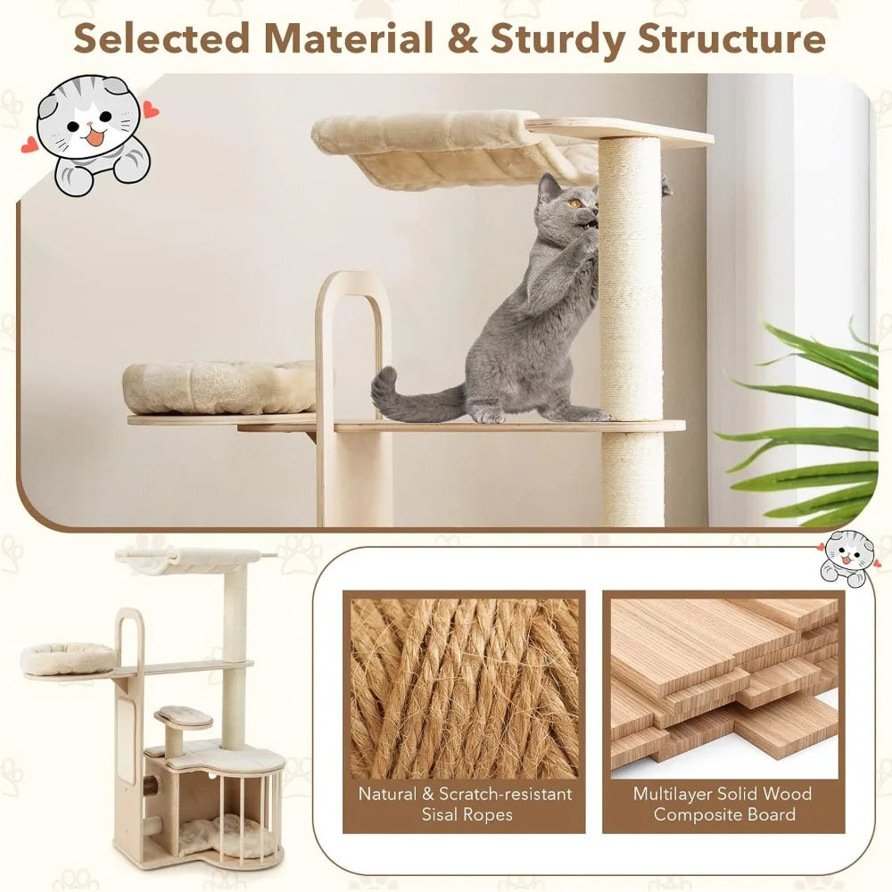 55 Inch Wood Cat Tree