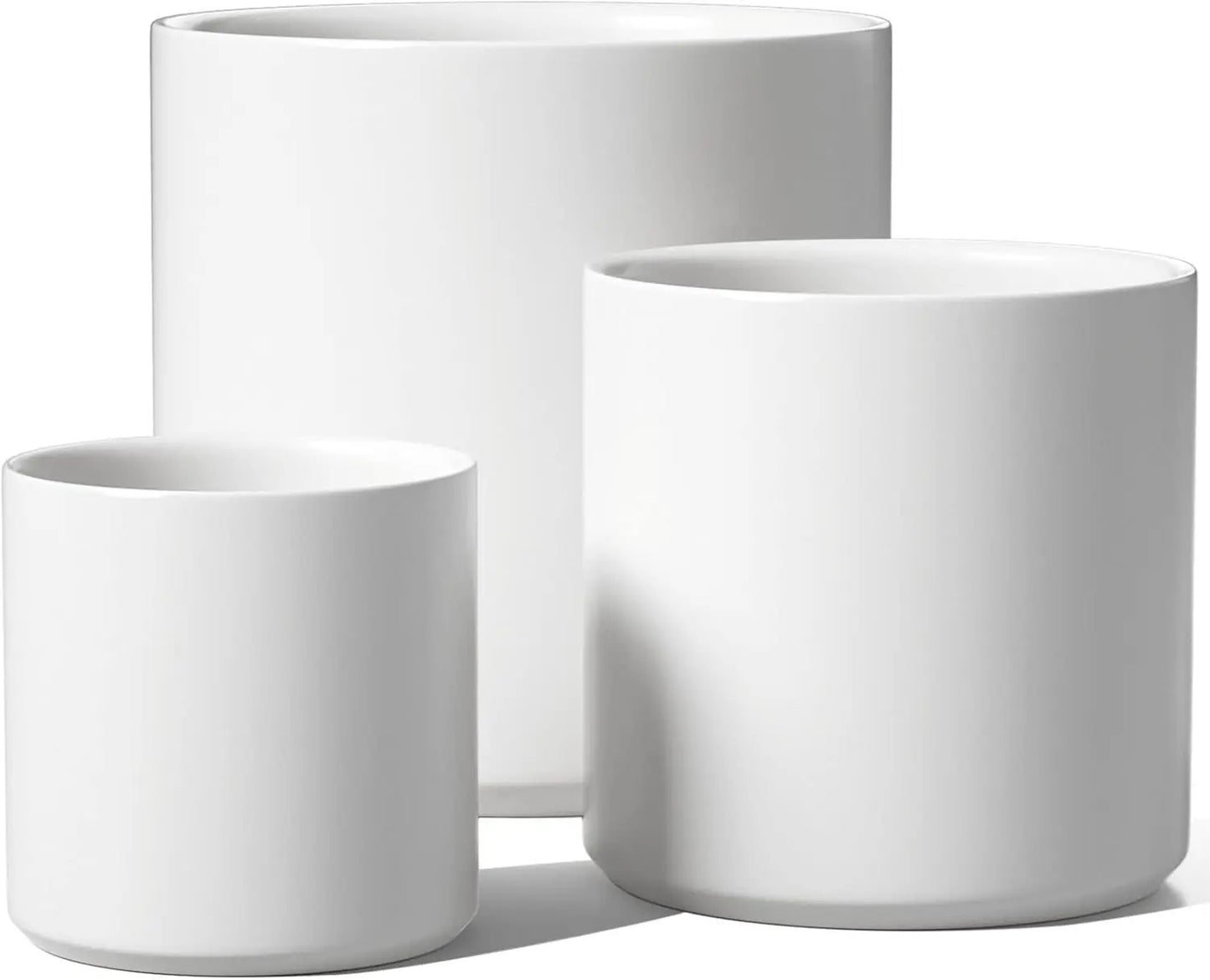 Ceramic Plant Pots Set of 3, 10+8+6 Inch Indoor Planters with Drainage Hole, White Modern Cylinder Design