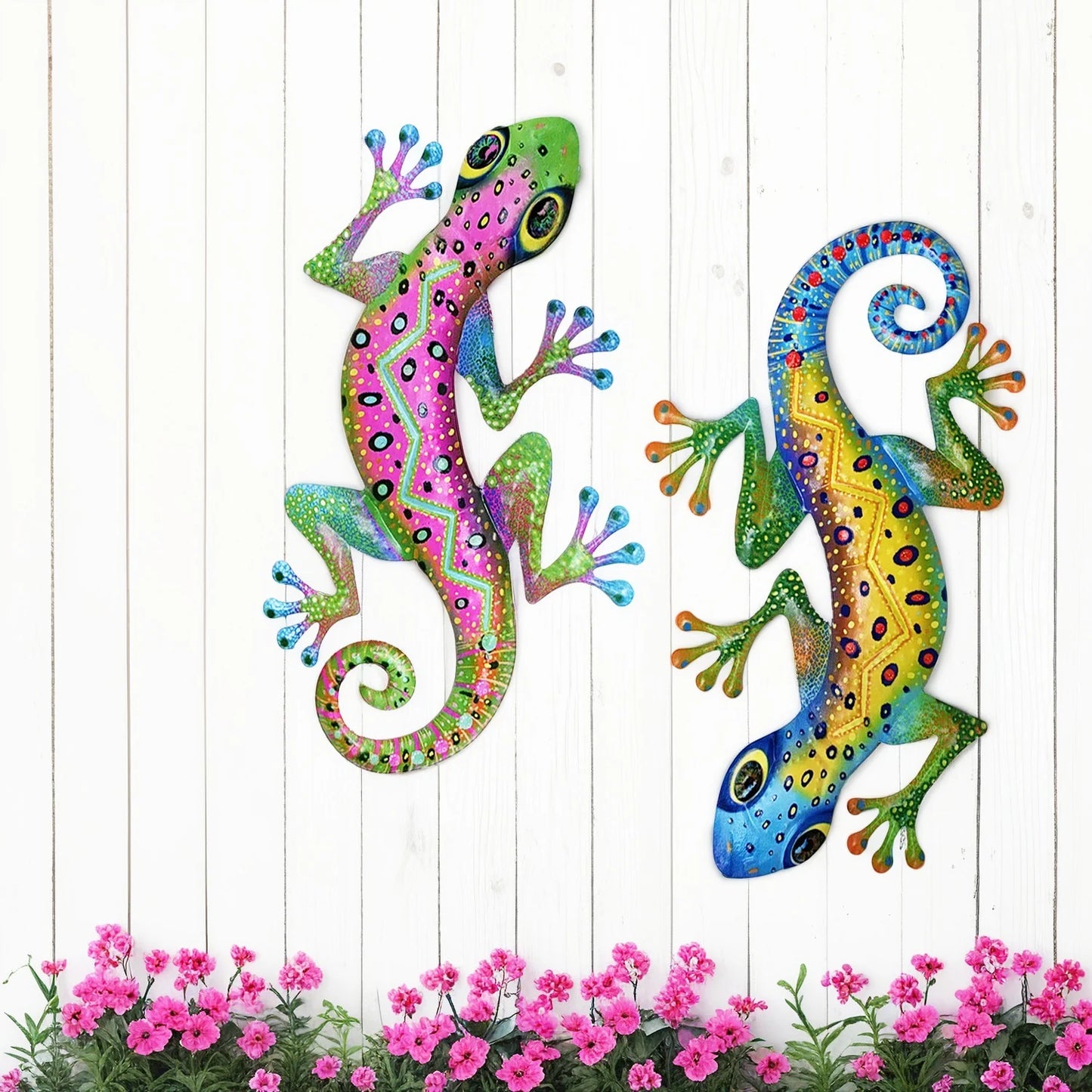 Large Metal Gecko Wall Art Decor, 3D Iron Lizard Sculpture Hanging Ornament for Outdoor Garden, Patio, Porch - Mother's Day Gift