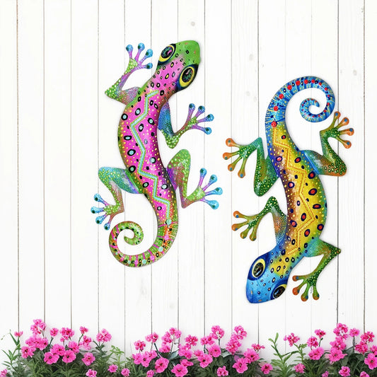 Large Metal Gecko Wall Art Decor, 3D Iron Lizard Sculpture Hanging Ornament for Outdoor Garden, Patio, Porch - Mother's Day Gift