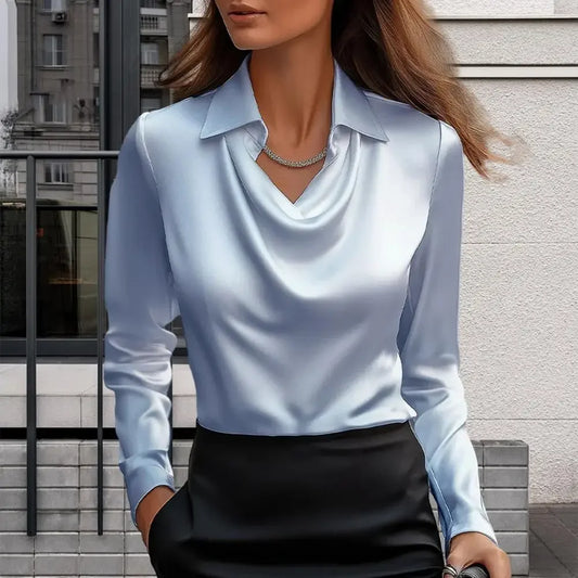 Satin Women Shirt Vintage Long Sleeve Blouse Women Silk Elegant Womens Tops  Luxury Shirt