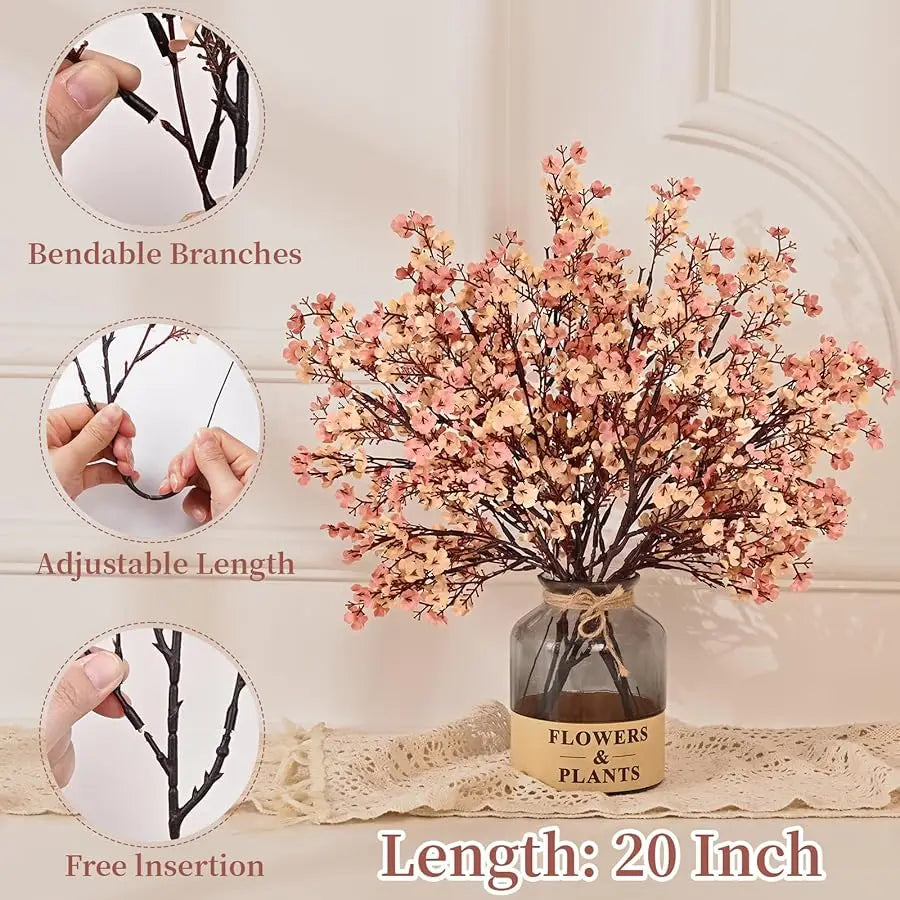 Fake Fall Flowers Thanksgiving Table Decor, 10Pcs Fall Beige Brown Artificial Flowers for Decorations, Babys Breath Artificial F