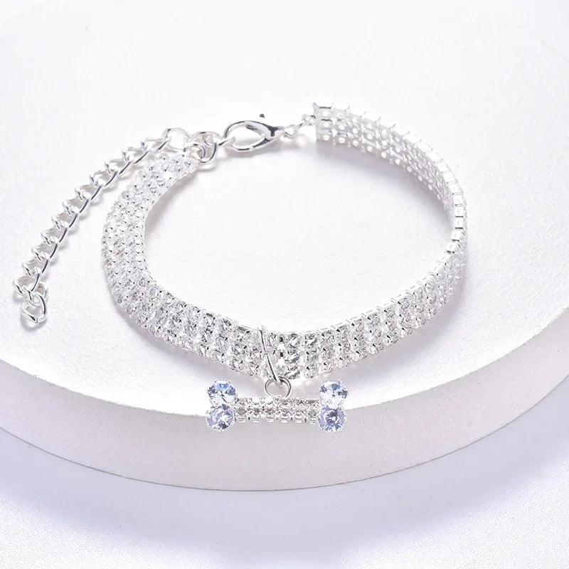 Adjustable Pet Necklace Cat Dog Collar with Diamond Zircon Bone Pendant Jewelry Luxury Metal Copper
