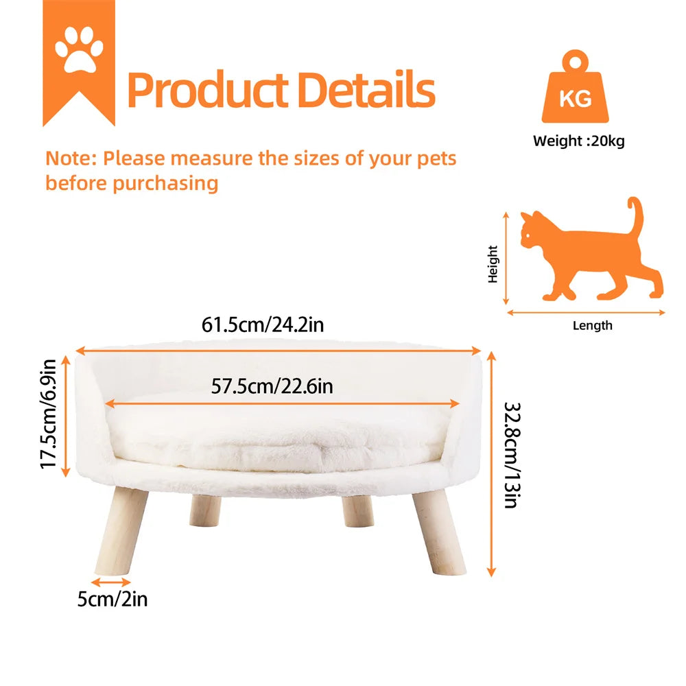Ultra Soft Elevated Dog Cat Sofa Bed Couch Puppy Chair Backrest Stool Seat Lounger with Removable Waterproof Padded Cushion