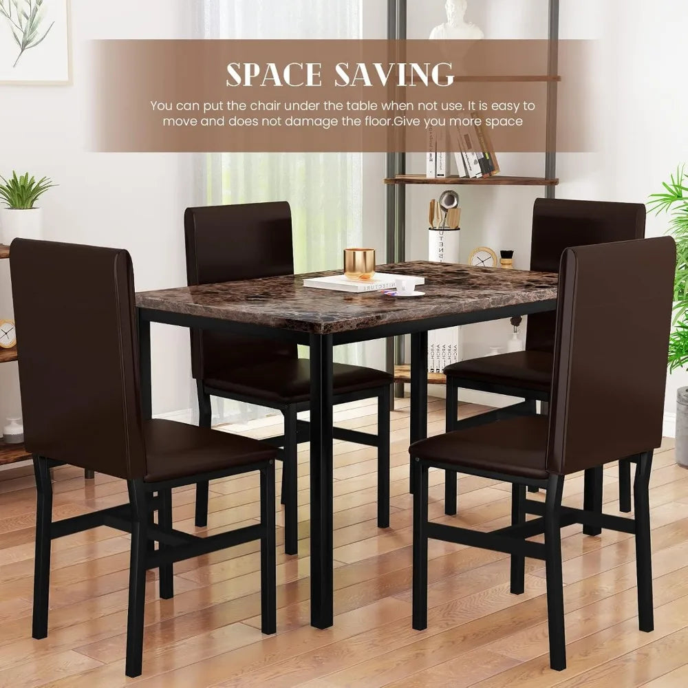 Dining Table, Faux Marble Table, Inc. 4 chairs