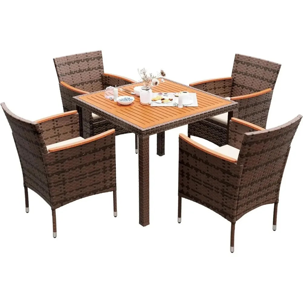 Patio Conversation Set with Acacia Wood Top,