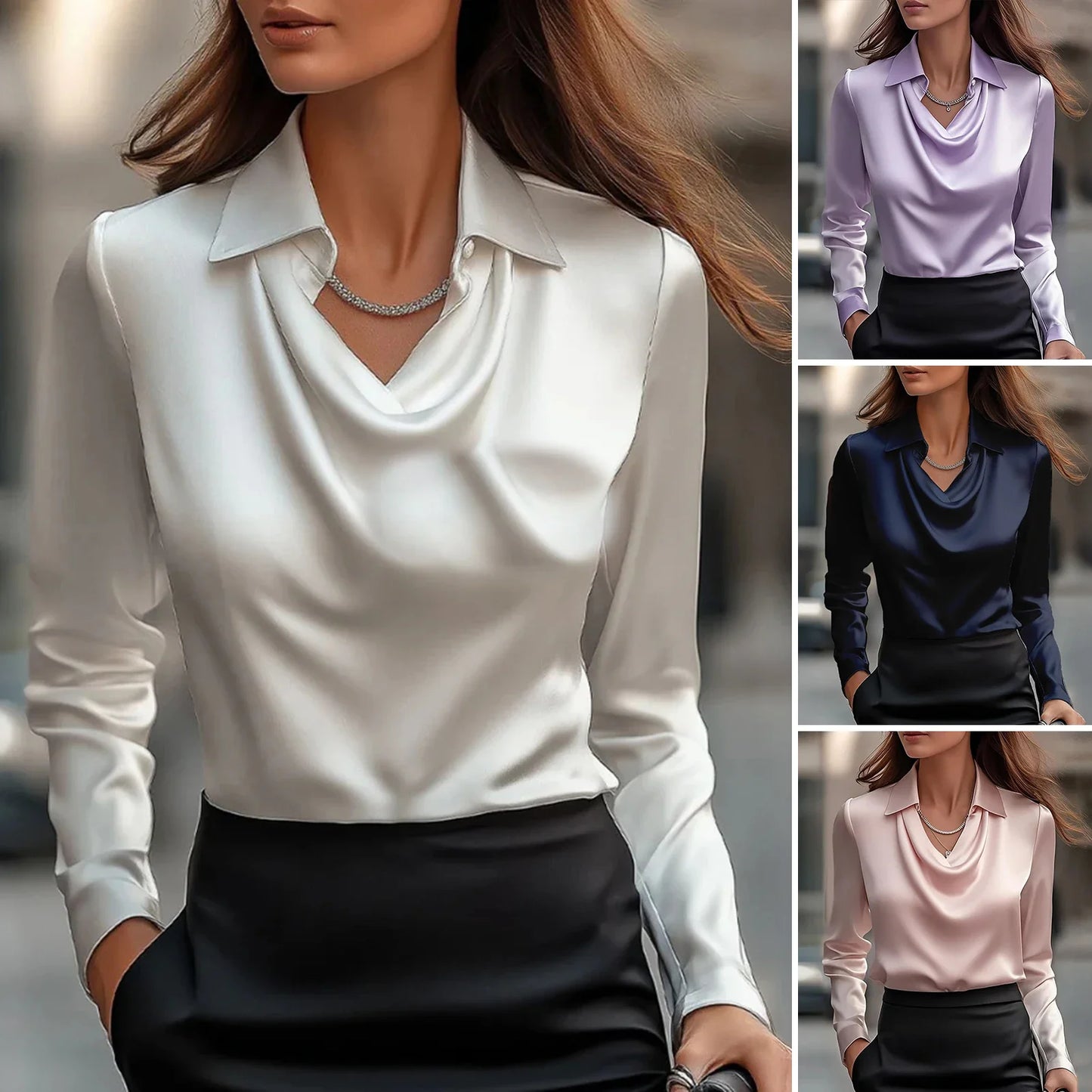 Satin Women Shirt Vintage Long Sleeve Blouse Women Silk Elegant Womens Tops  Luxury Shirt