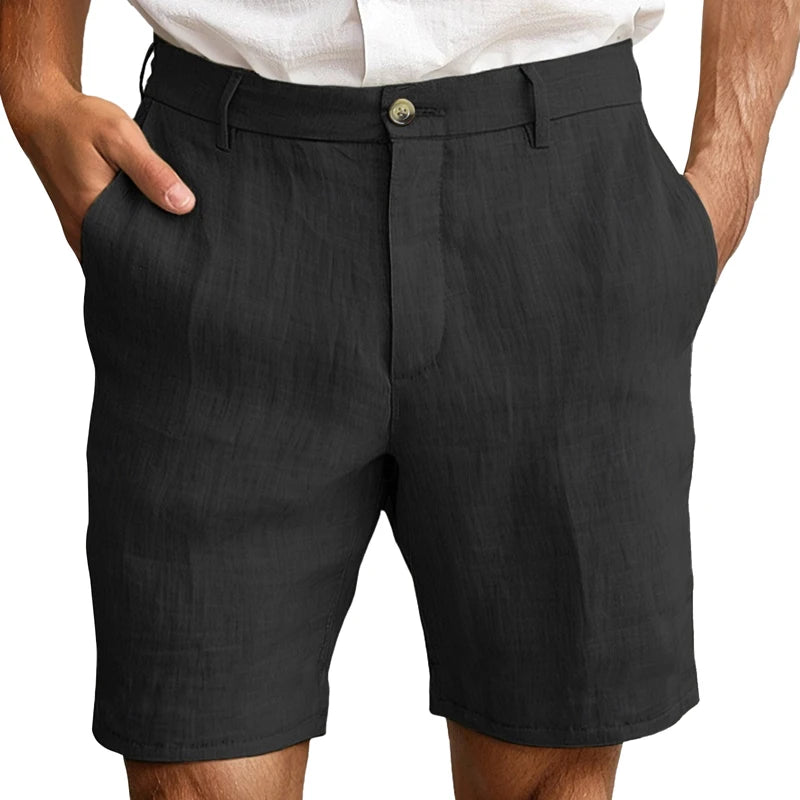 Men s Casual Elastic Waist Shorts with Pockets and Rolled Hem