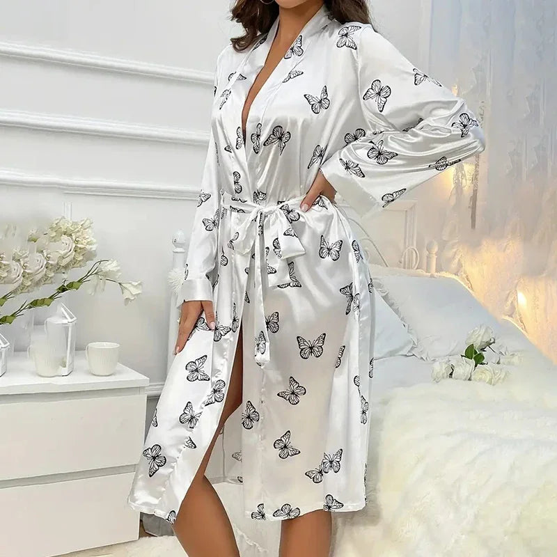 Women's Satin Nightdress Kimono Robe Bathrobes Sexy