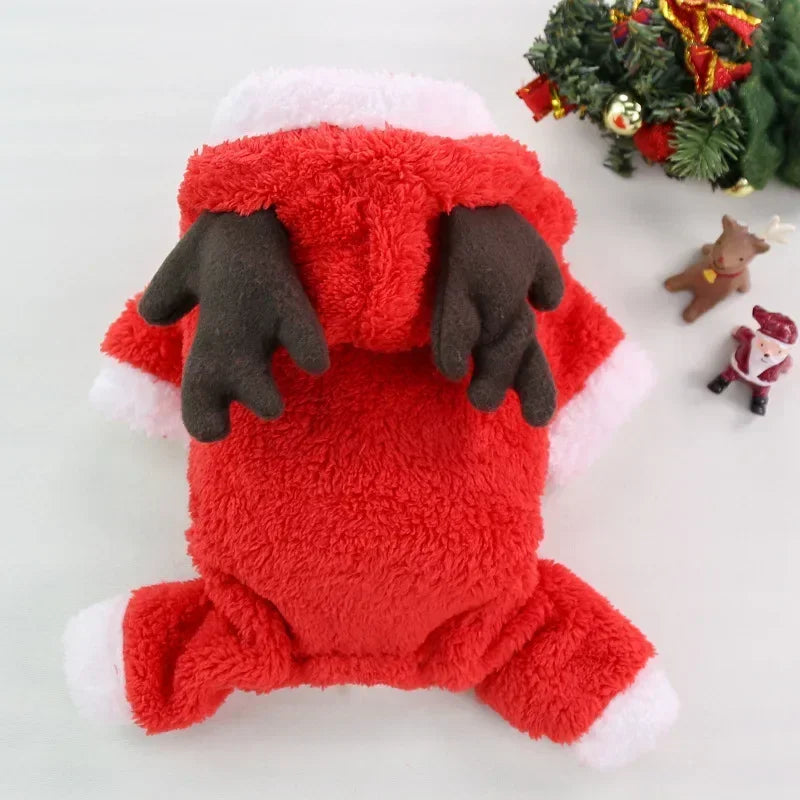 Dog Christmas Clothes Winter Warm Pet Clothes for Small Medium Dogs Elk Santa Claus Dog Cats Coat Hoodies