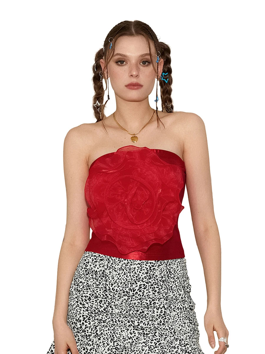 Women s 3D Flower Tube Tops