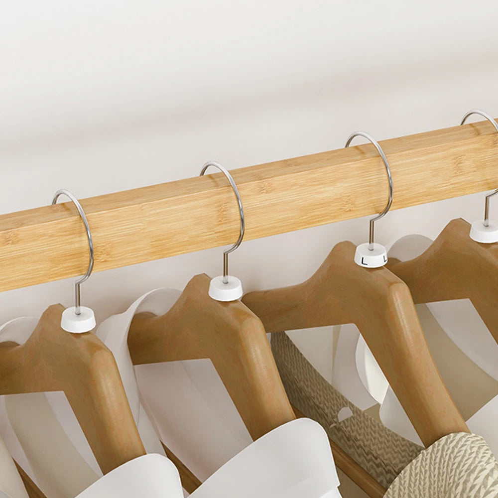 Bamboo Clothes Rail Rack Double Hanging Rails Clothes Rack on Wheels
