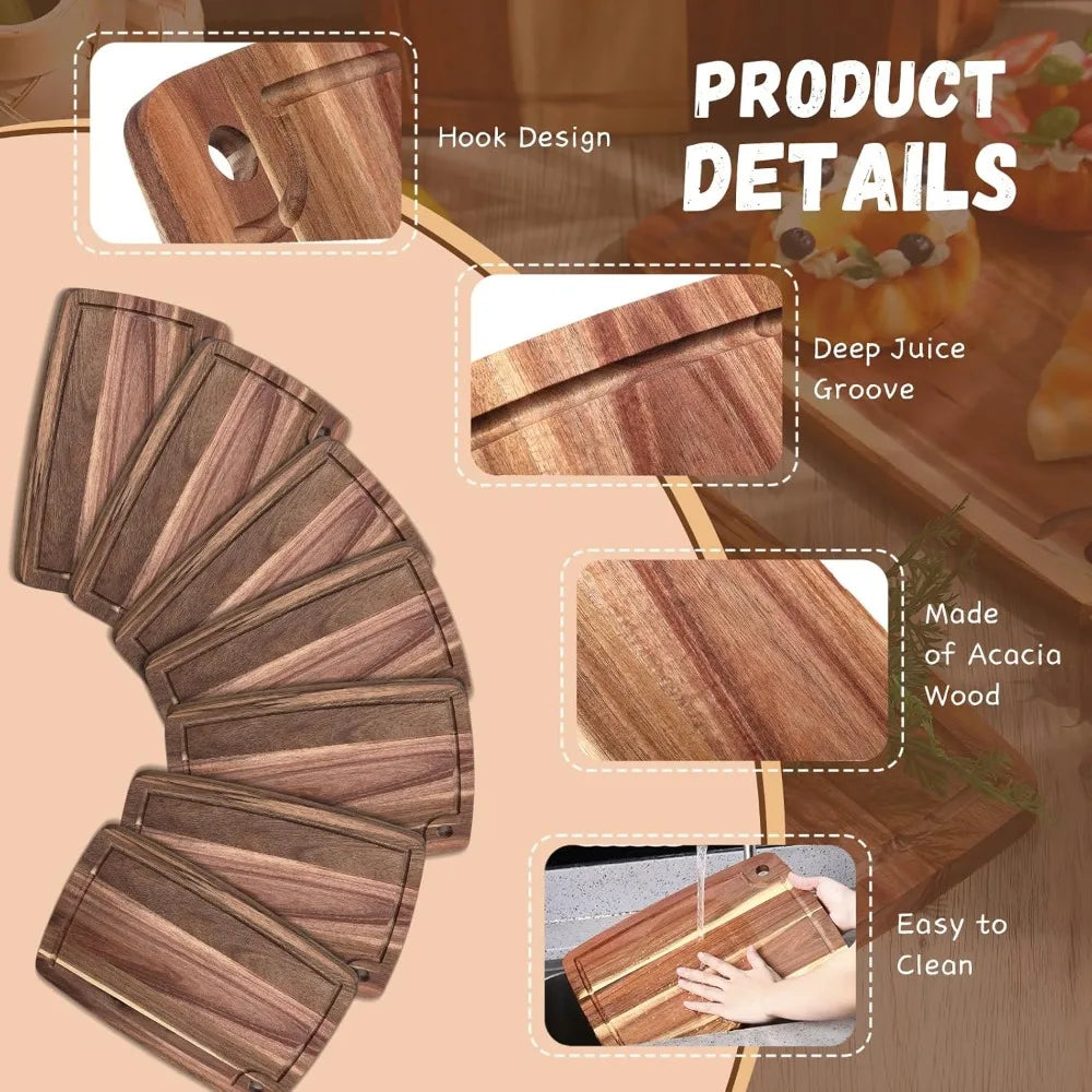 Acacia Wood Cutting Board, 14x10 Inches, Reversible Kitchen Chopping and Serving Tray