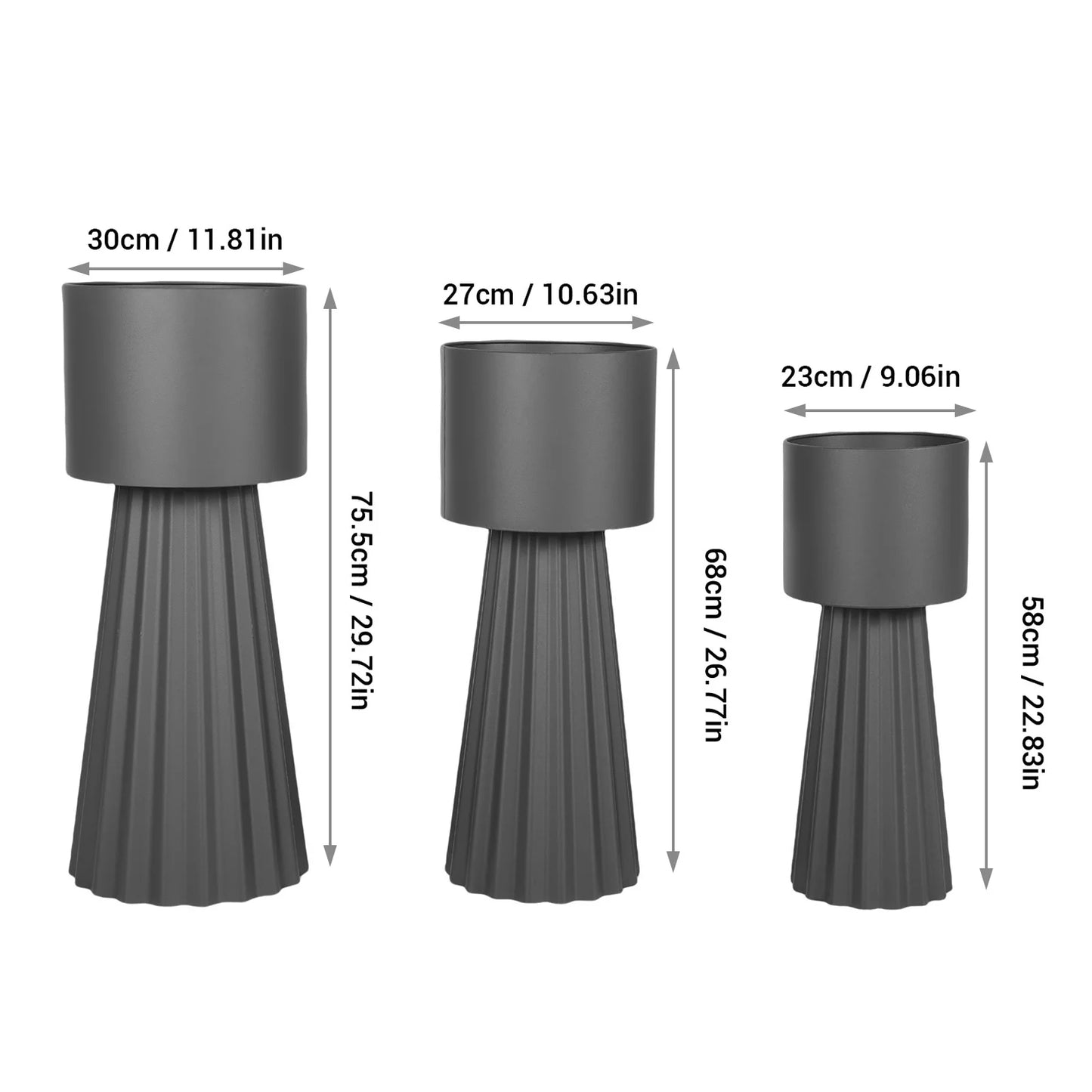 NEW 3pcs Metal Plant Pots with Stand Indoor Outdoor Tall Flower Pots 9.1in 10.6in 11.8in Living Room Corner Kitchen Office Garde