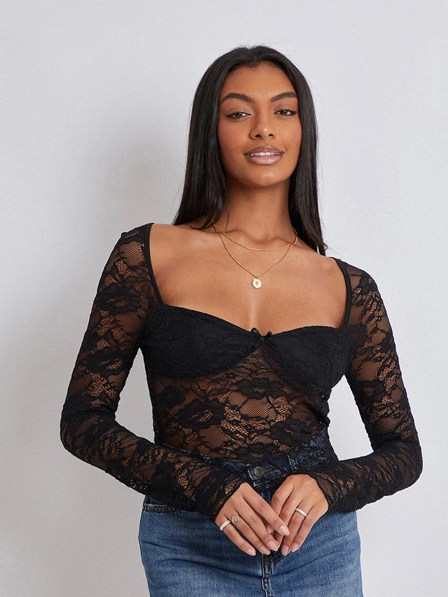 Women Crop Floral Lace Tops