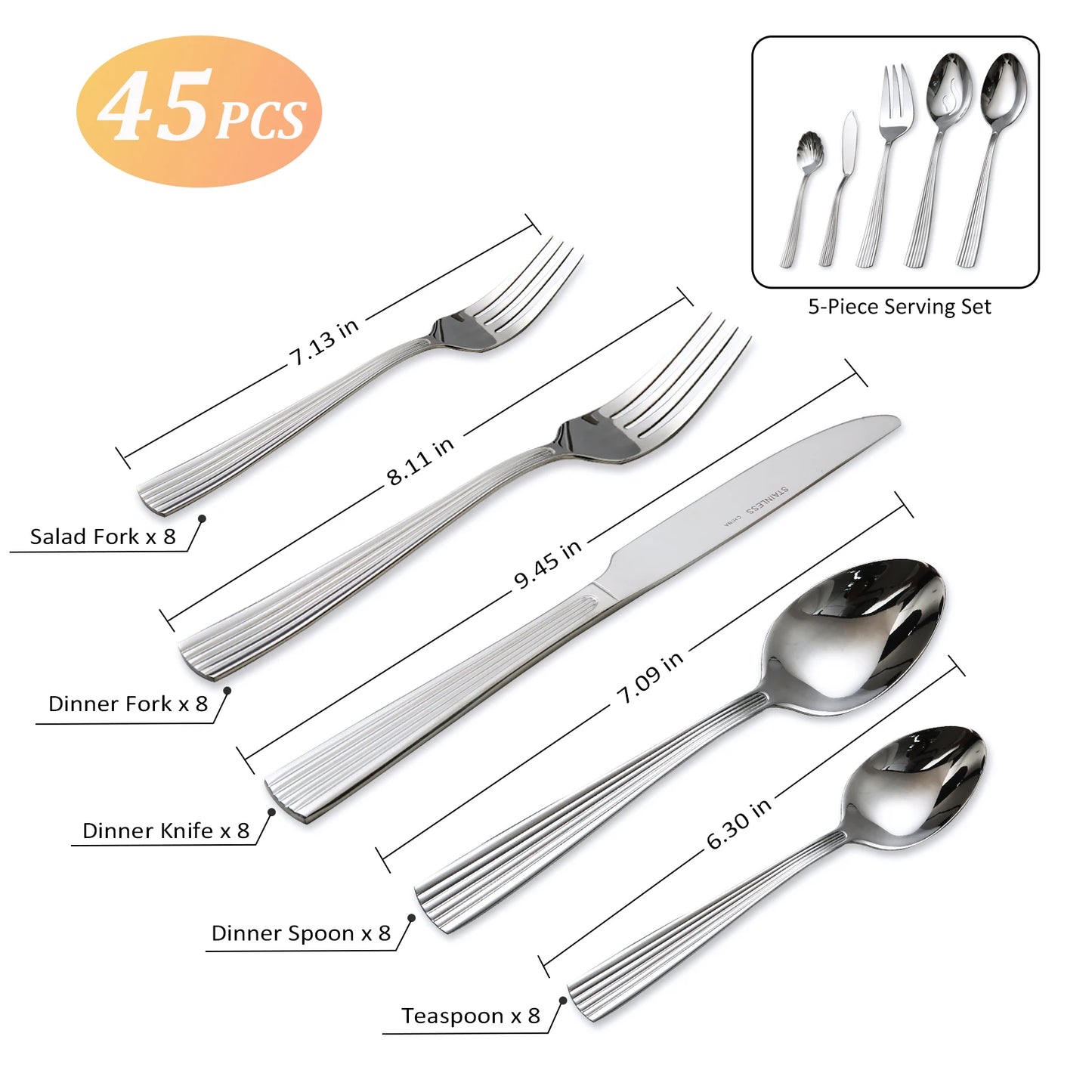 45pcs   Stainless Steel Silverware Set Flatware Utensil for Kitchen Dining Set