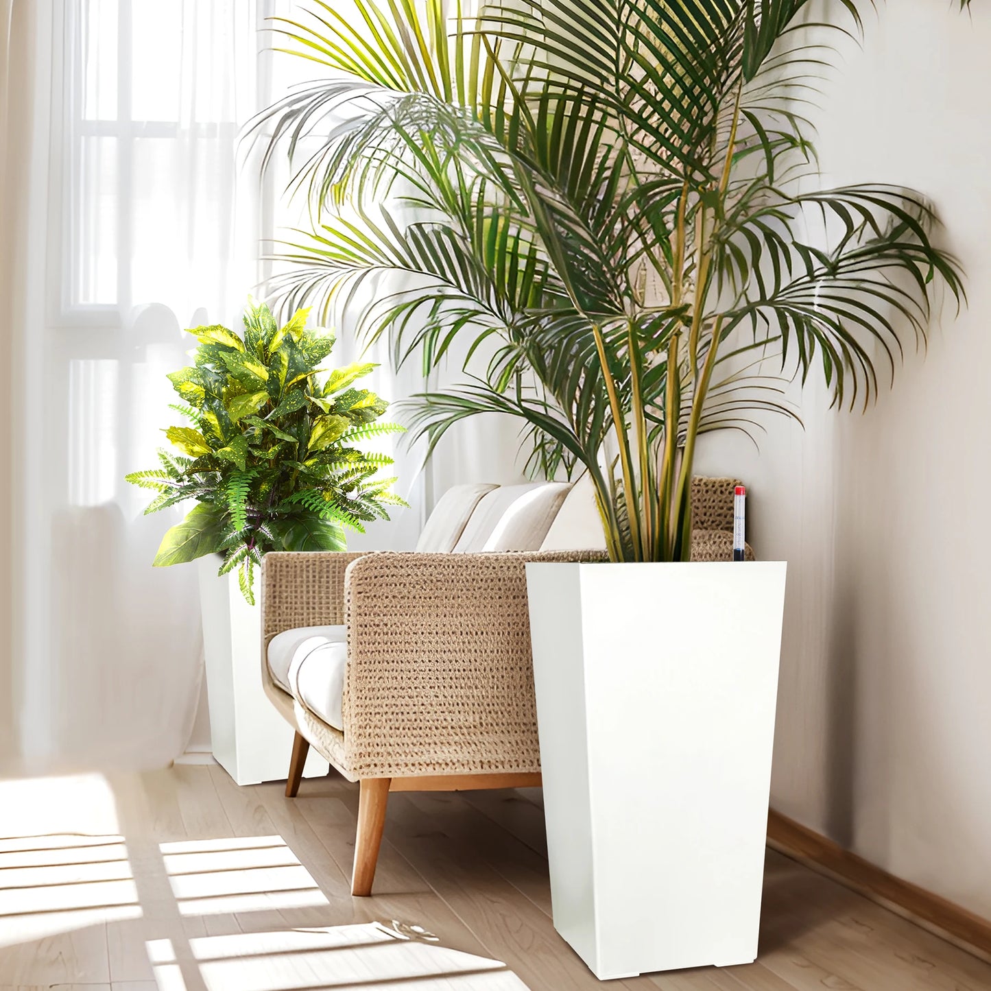 2pcs Planters Outdoor Indoor Planter Pots, High Front Porch Planter Pots with Drainage Holes Auto Watering, Convenience Instill