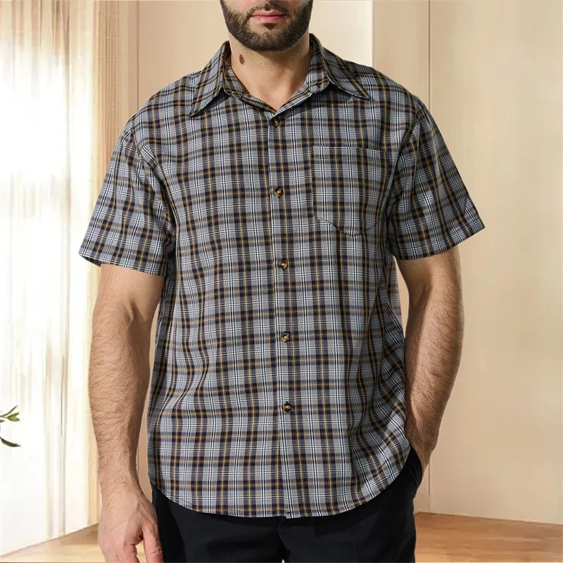 Men s Plaid Short Sleeve Button Down Shirt