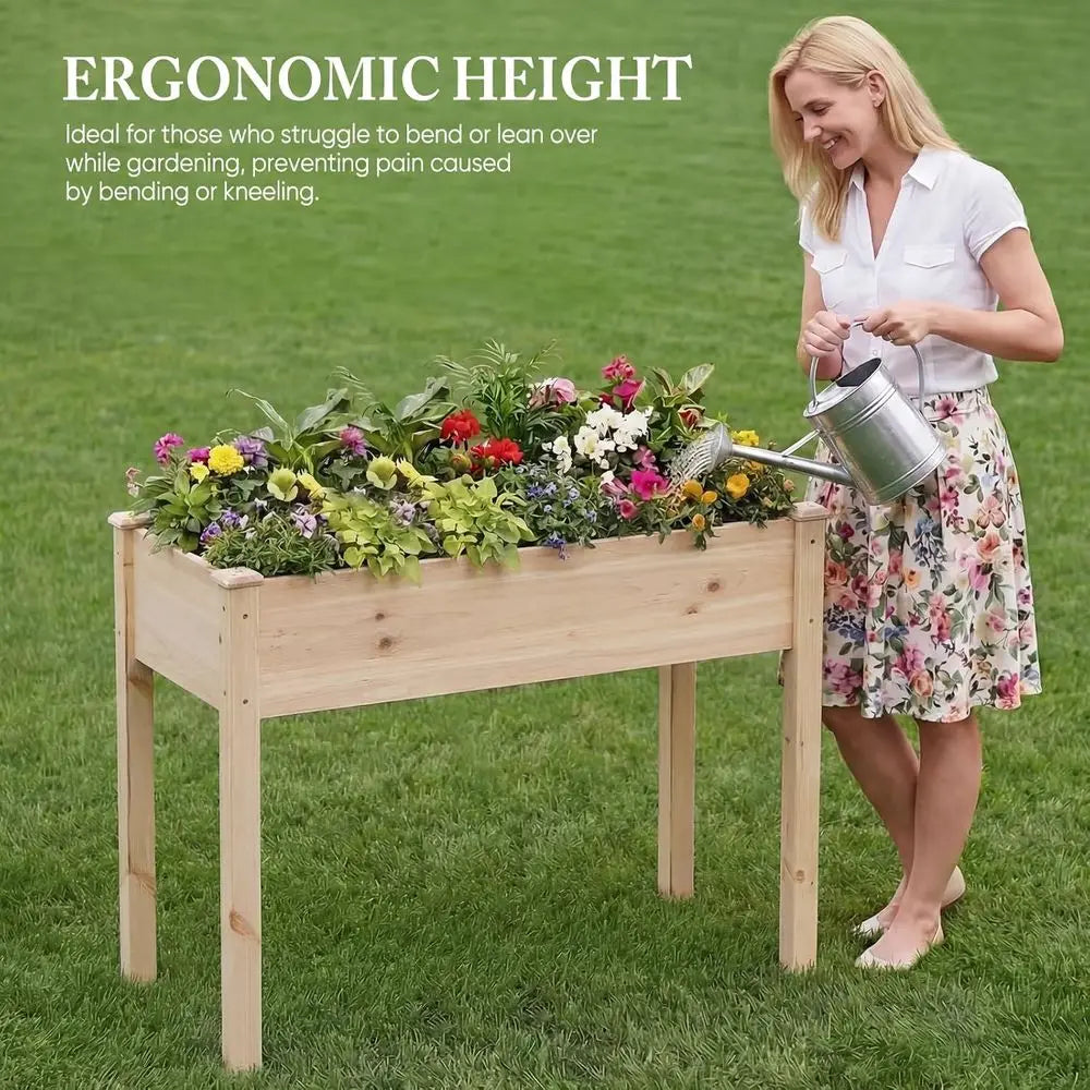 Raised Garden Bed with Legs, 34x18x30 Inch Planter Box Outdoor with Liner or Herbs lowers Vegetables, Elevated Wooden Gard