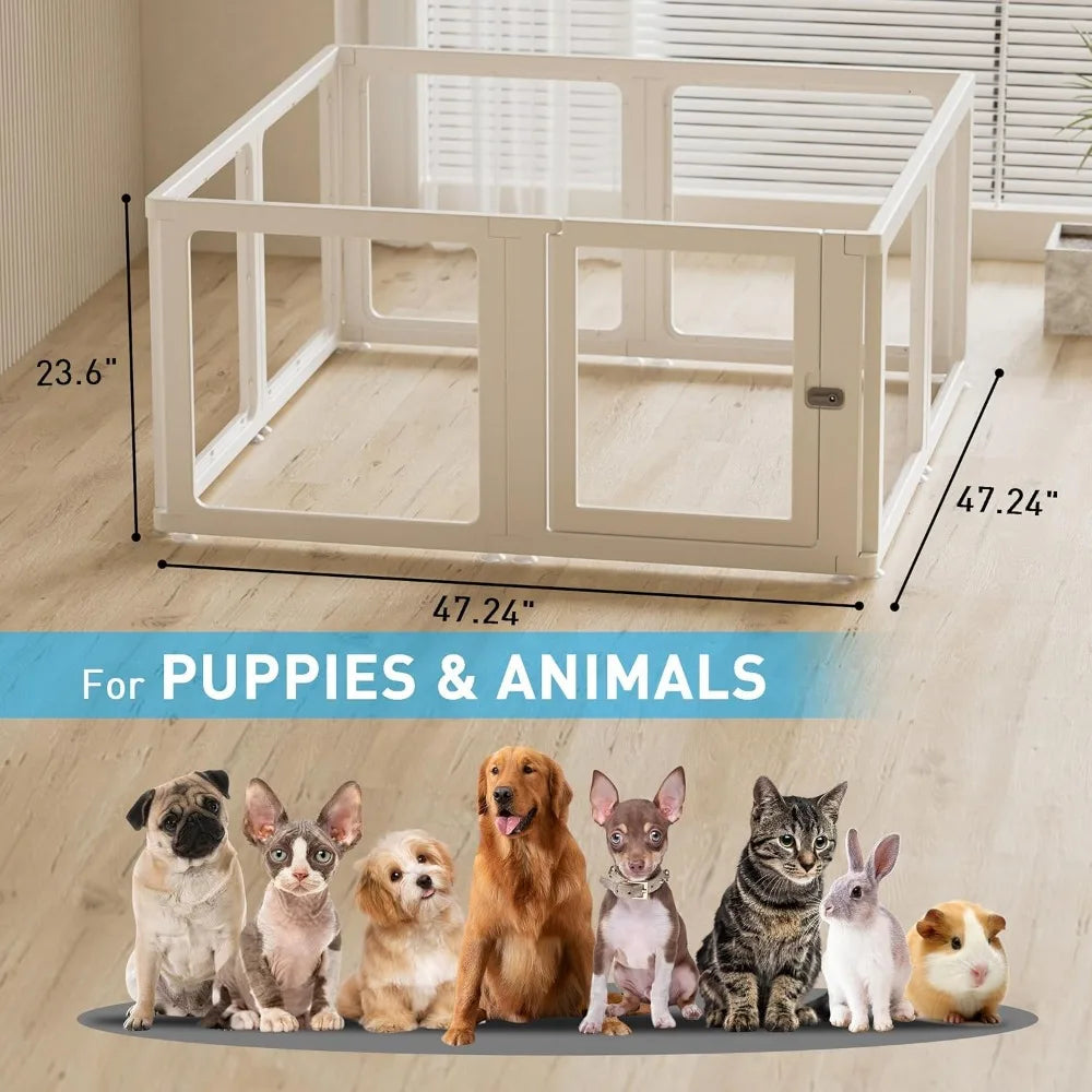 Citylife Dog Playpen with Door Clear Pet Playpen for Indoor Outdoor