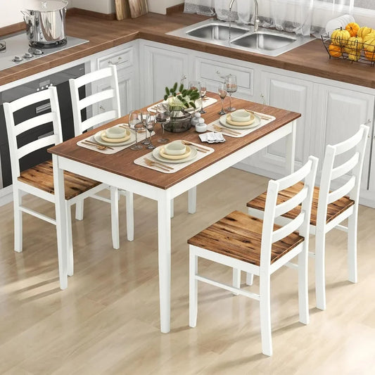 Dining Table Set for 4, Farmhouse Solid Wood