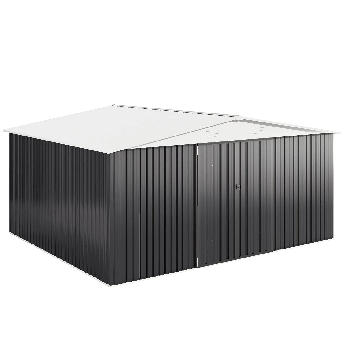 Galvanized Steel Storage Shed Heavy Duty Lockable Hasp Door Black/White Roof Garden Tool Shed for Backyard Patio