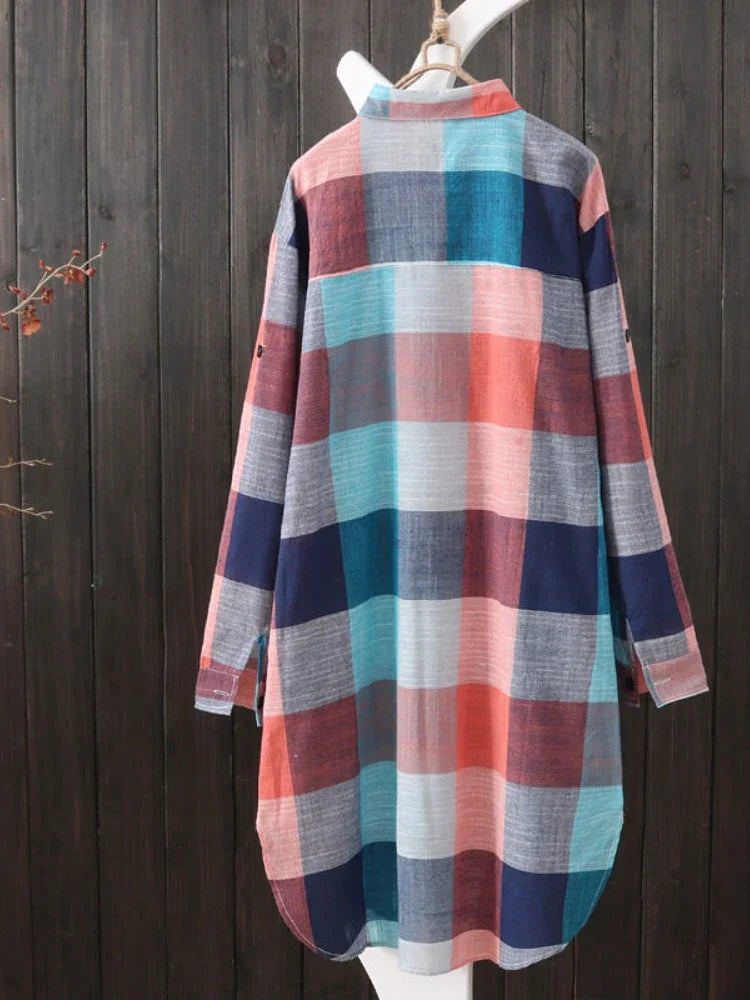 Women's Plaid Cotton Shirt Chic Blouse Elegant and Youth Women's Blouses  Korean Style