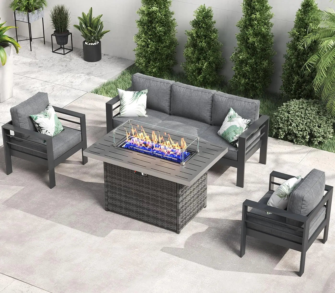 Aluminum Furniture with Fire Pit Table,