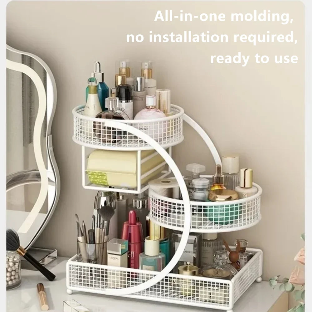 1pc Metal Makeup Storage Rack Cosmetic Organizer Dresser Multi-layer Skincare Organizing Box Lightweight No-Installation