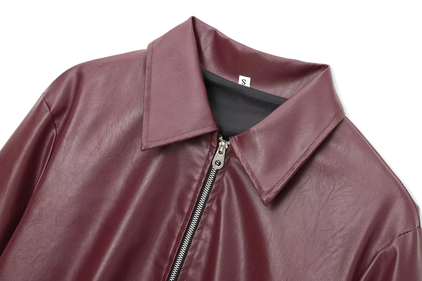 Wine Red Faux Leather Jakcet Fashion Outerwear Thicken Zipper Lapel Pu Coats Autumn Winter Streetwear Ladies Tops Women
