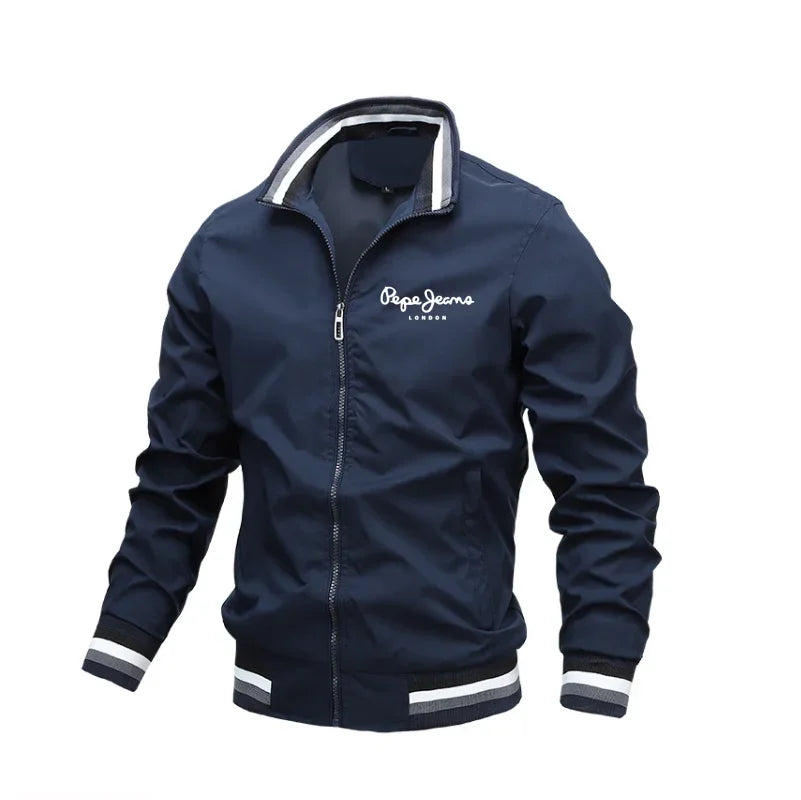 Autumn and Winter Men's Stand Collar Casual Zipper Jacket Outdoor Sports Coat Windbreaker Waterproof Bomber