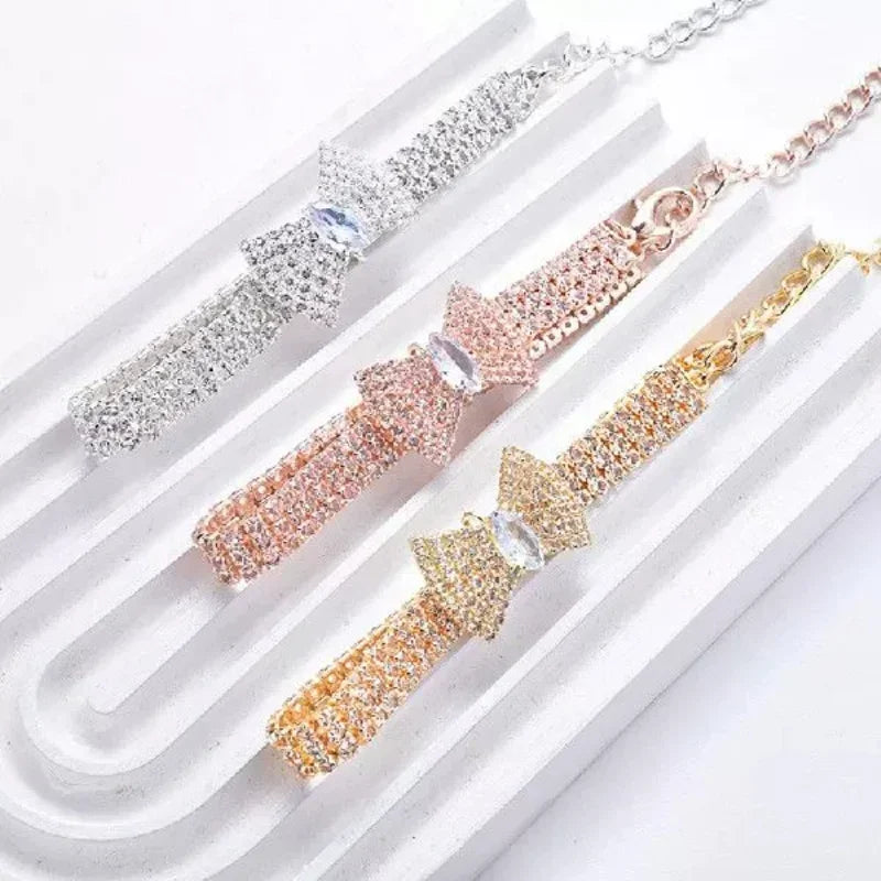 Adjustable Pet Necklace Cat Dog Collar with Diamond Zircon Bone Pendant Jewelry Luxury Metal Copper