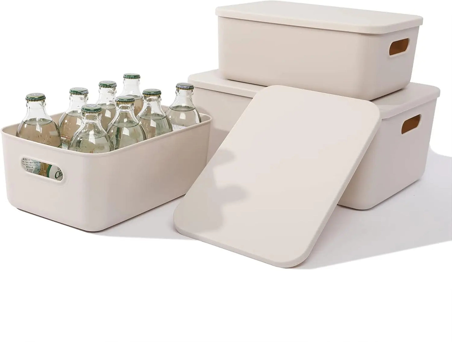 4XL+2L Plastic Storage Baskets With Lid Organizing Container